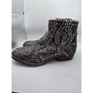 Dingo 866 Gray Snake Print Studded Buckle Strap Zip Up Leather Booties 10